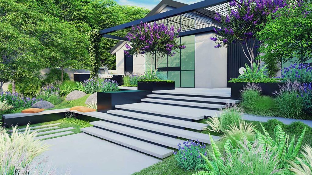 חשיבה עיצובית בעת תכנון גינה - הגינה מלווה את הכניסה לבית