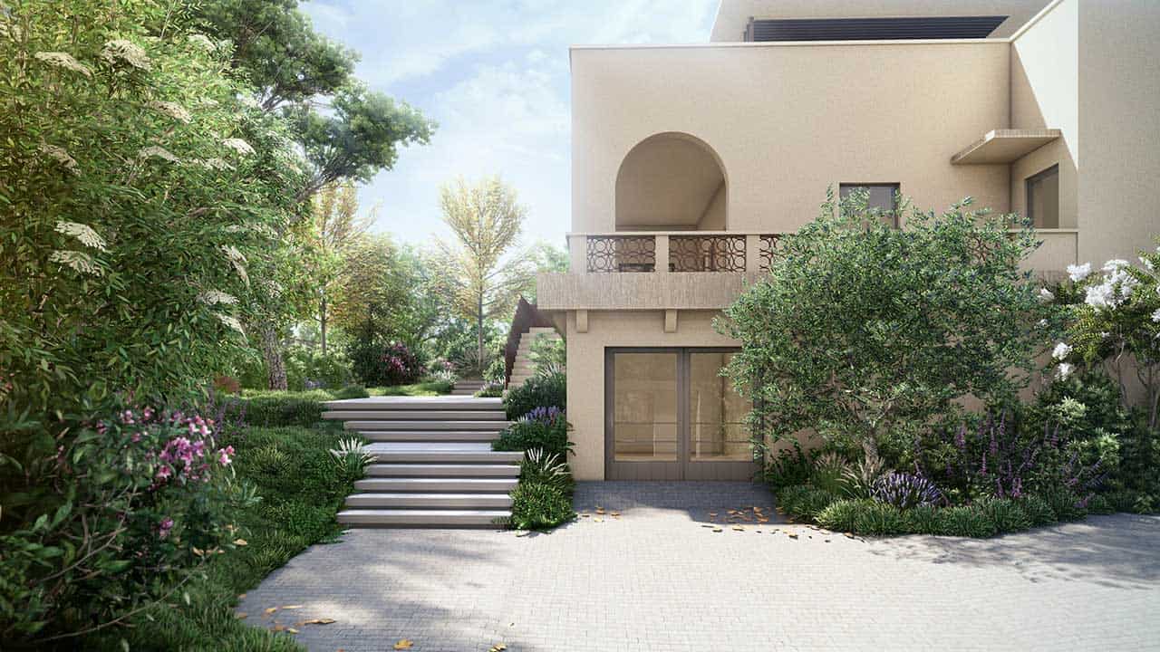 עיצוב כניסה ושילוב צמחיה כחלק מפרויקט תכנון נוף בית לשימור בחיפה